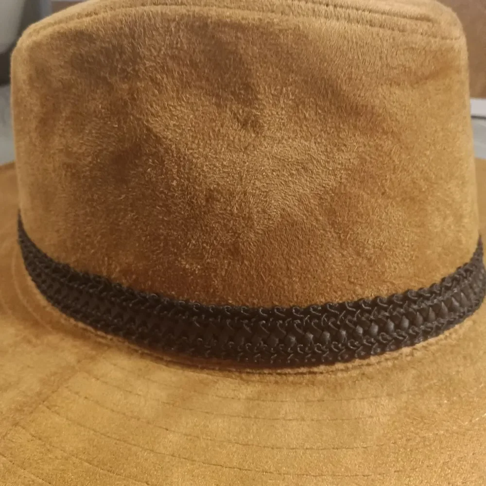 D&Y Brown Faux Suede Leather Western Panama Hat OS